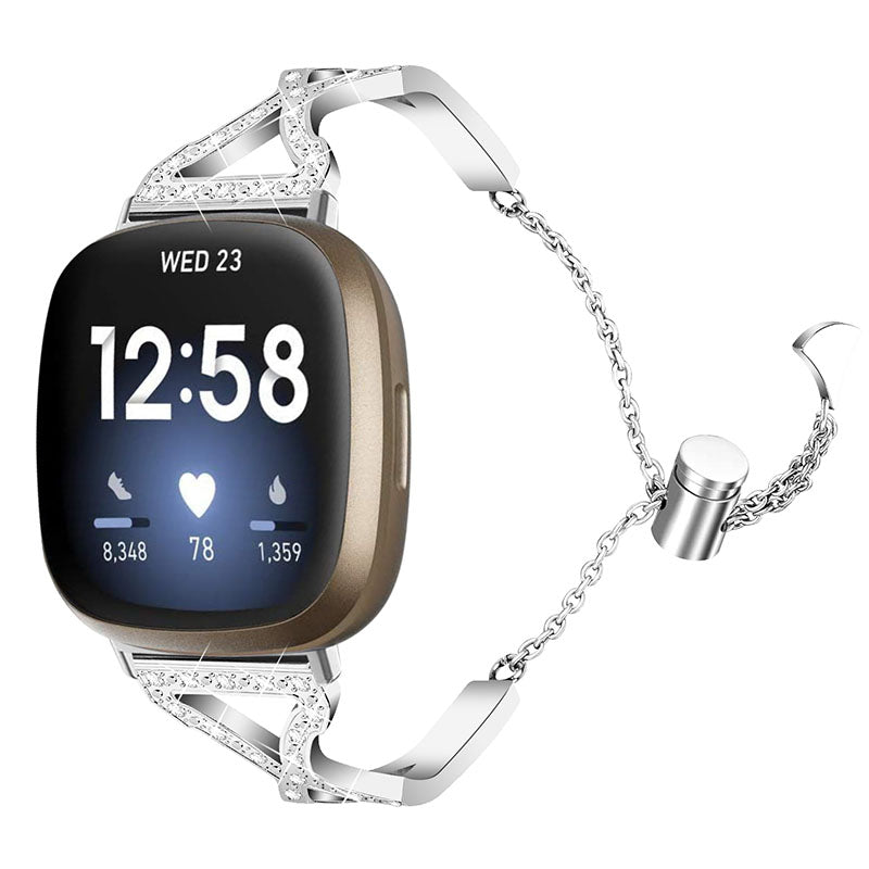 Hollow Out Rhinestone Decor 304 Stainless Steel Smart Watch Strap Women Slide Bracelet Wristband for Fitbit Versa 3 Fitbit Sense Hollow Out Rhinestone Decor 304 Stainless Steel Smart Watch Strap Women Slide Bracelet Wristband for Fitbit Versa 3 Fitbit Sense